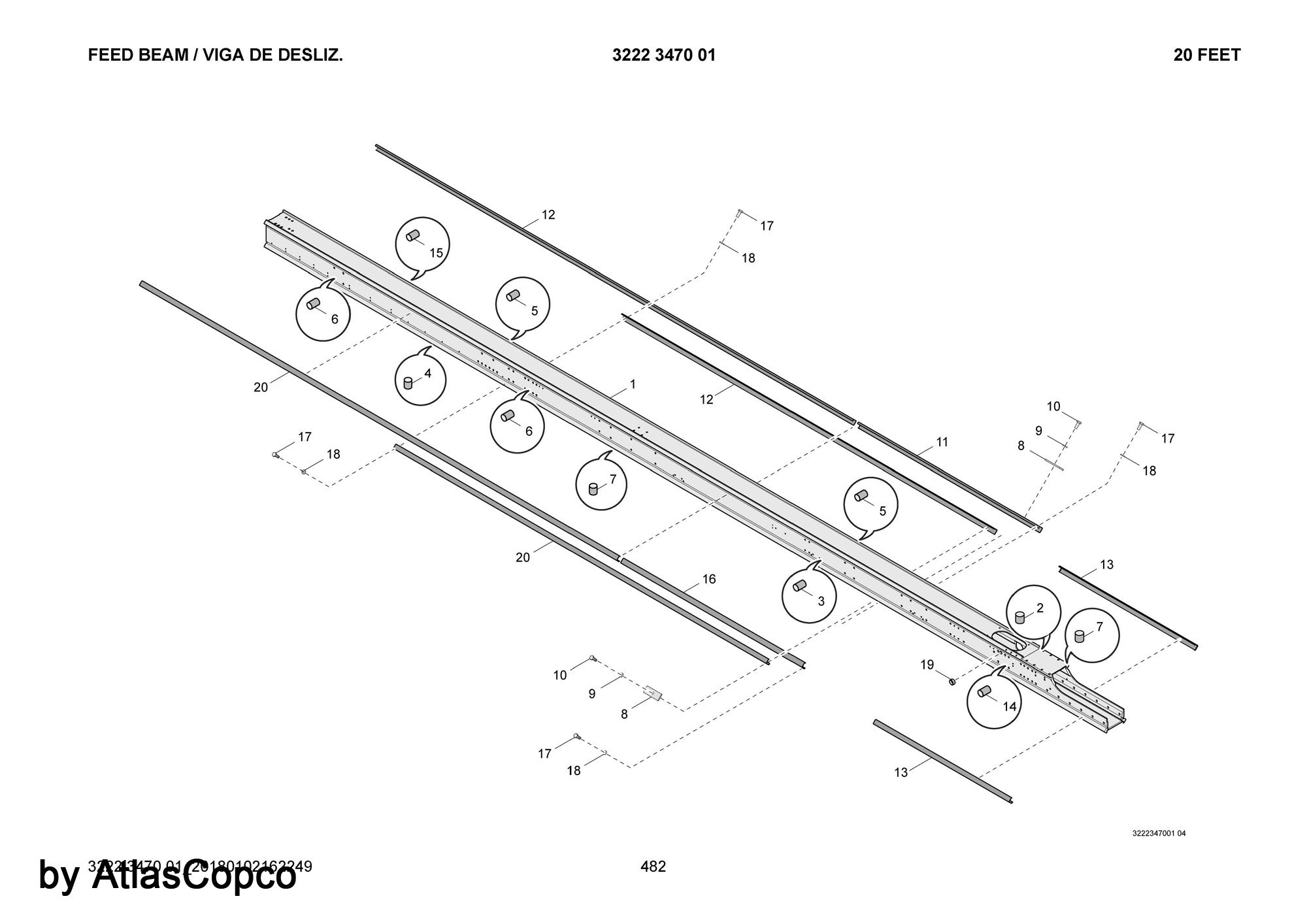 Atlas Copco Epiroc Slide Bar  3222321479/3222 3214 79