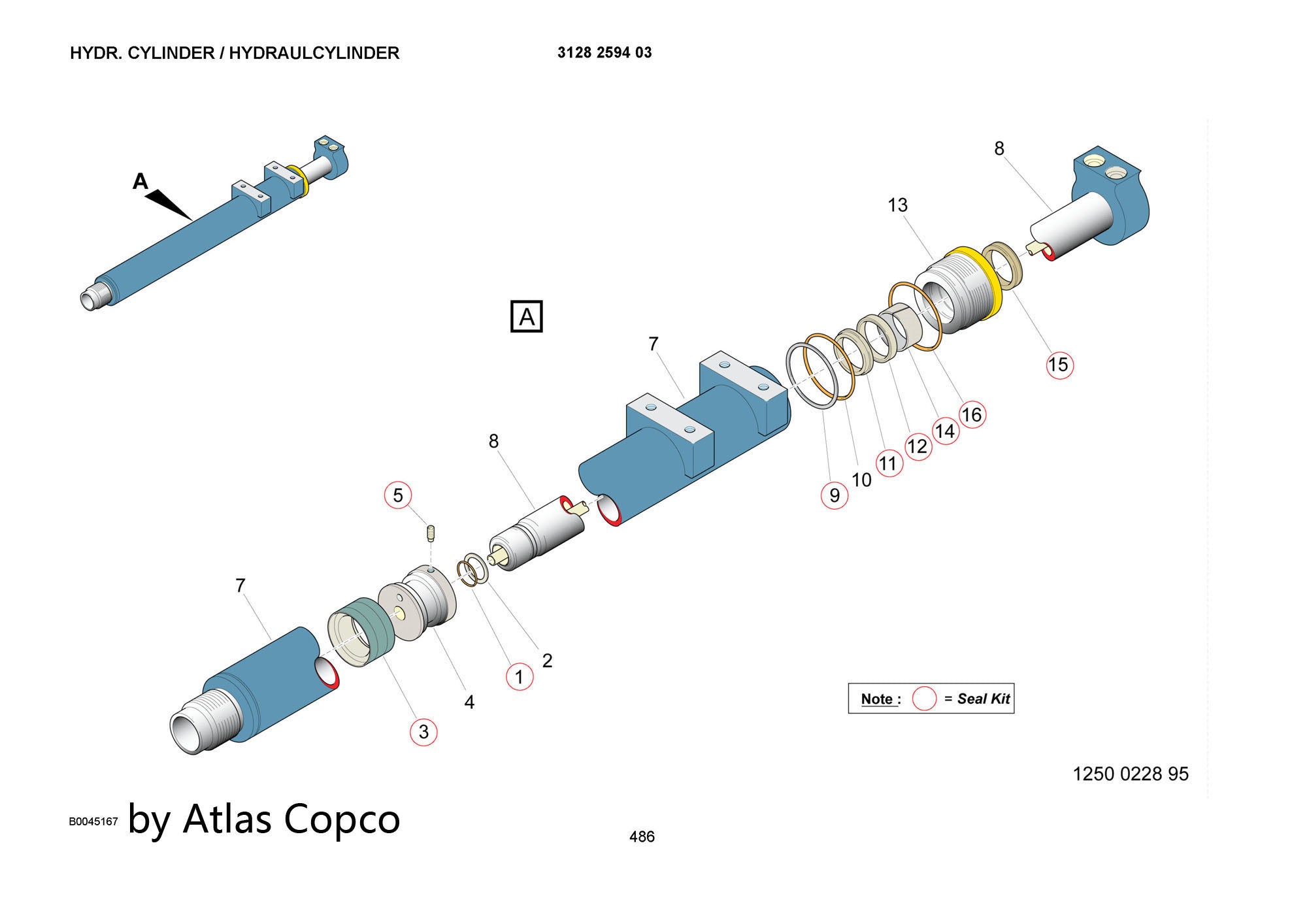 Atlas Copco Epiroc CYLINDER  3128259403/3128 2594 03