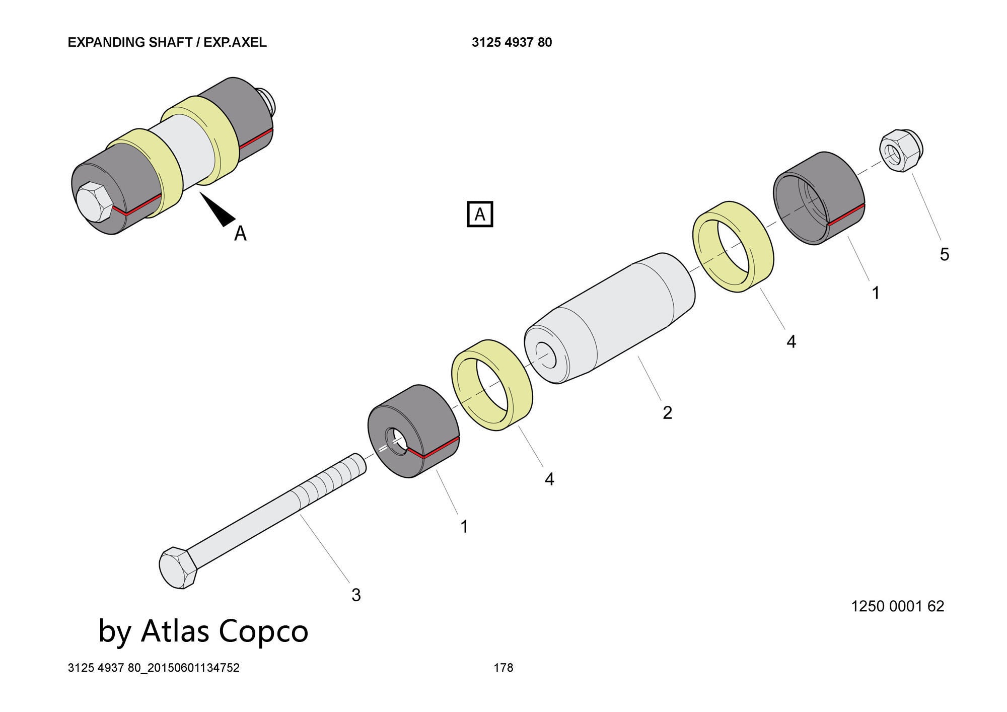 Atlas Copco Epiroc EXPANDING SHAFT 3125493780/3125 4937 80