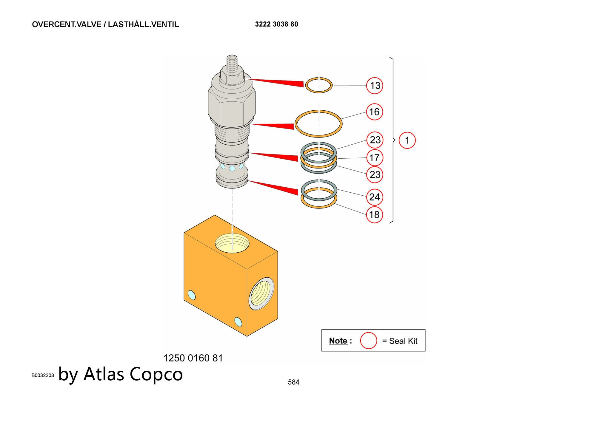 Atlas Copco Epiroc Overcent. Valve 3222303880/3222 3038 80