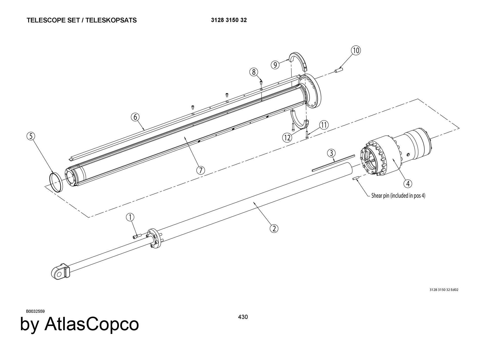 Atlas Copco Epiroc EXTENSION TUBE 3128312579 /3128 3125 79