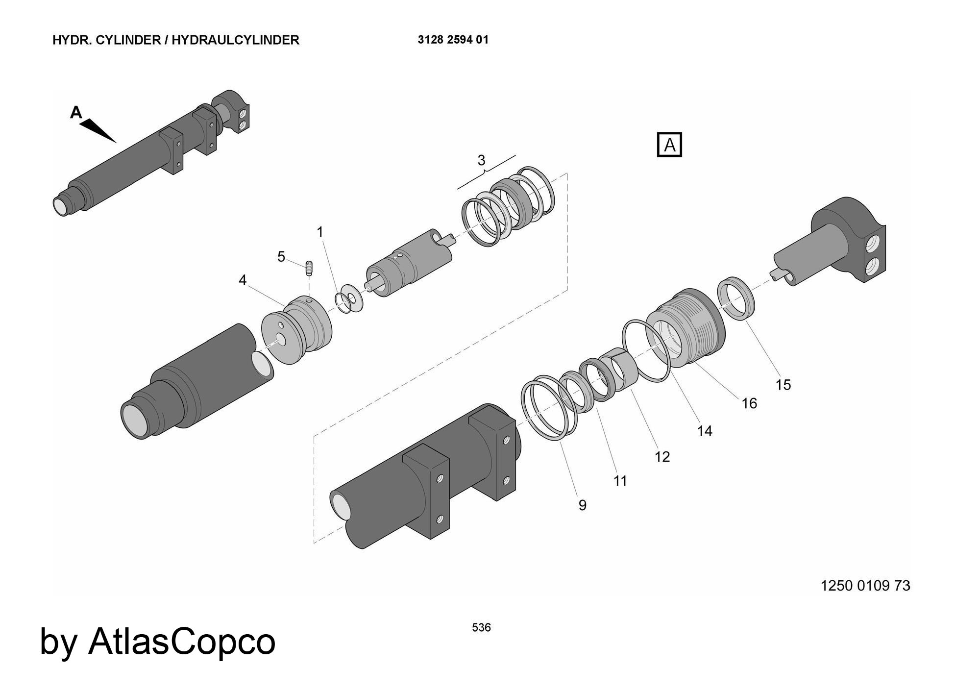 Atlas Copco Epiroc CYLINDER 3128259401/3128 2594 01