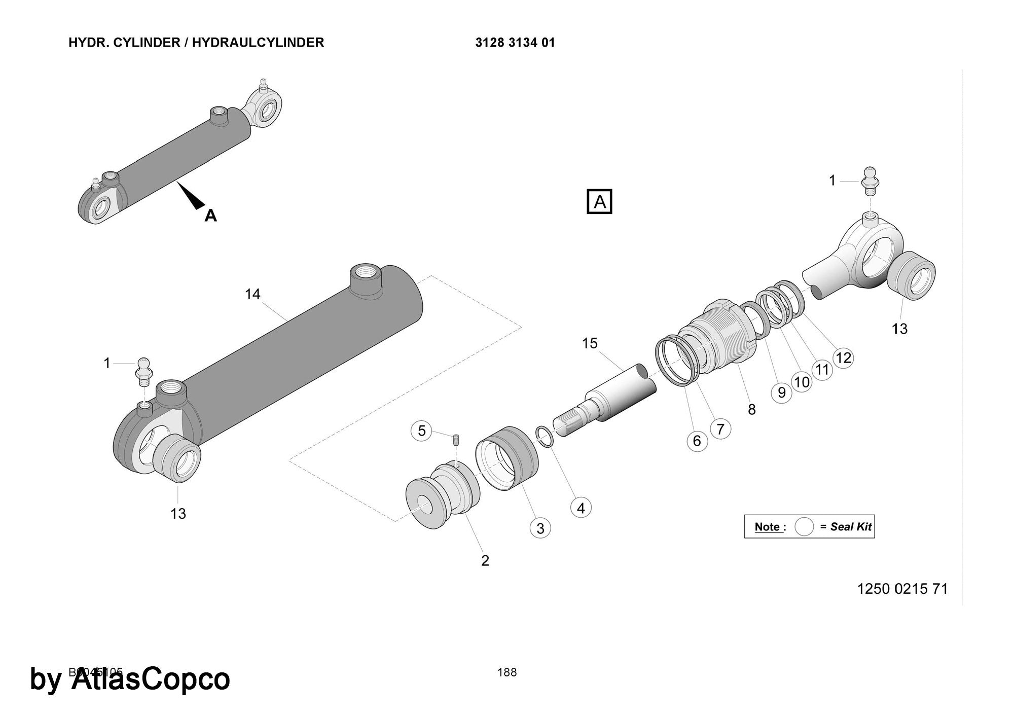 Atlas Copco Epiroc HYDR.CYLINDER 3128313401 /3128 3134 01