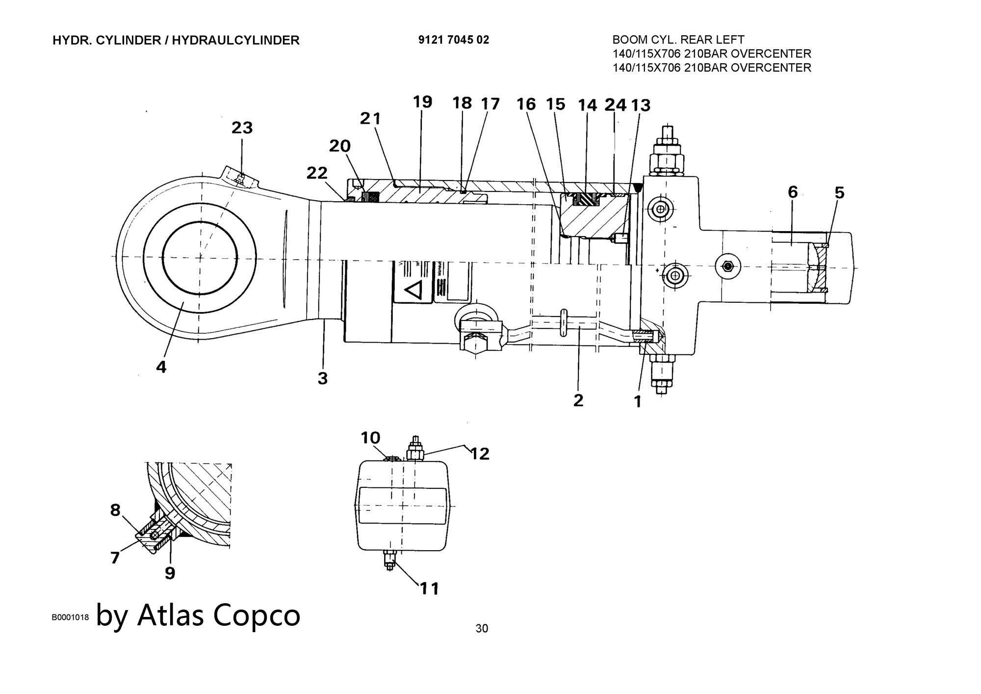 Atlas Copco Epiroc HYDR. CYLINDER  9121704502 /9121 7045 02