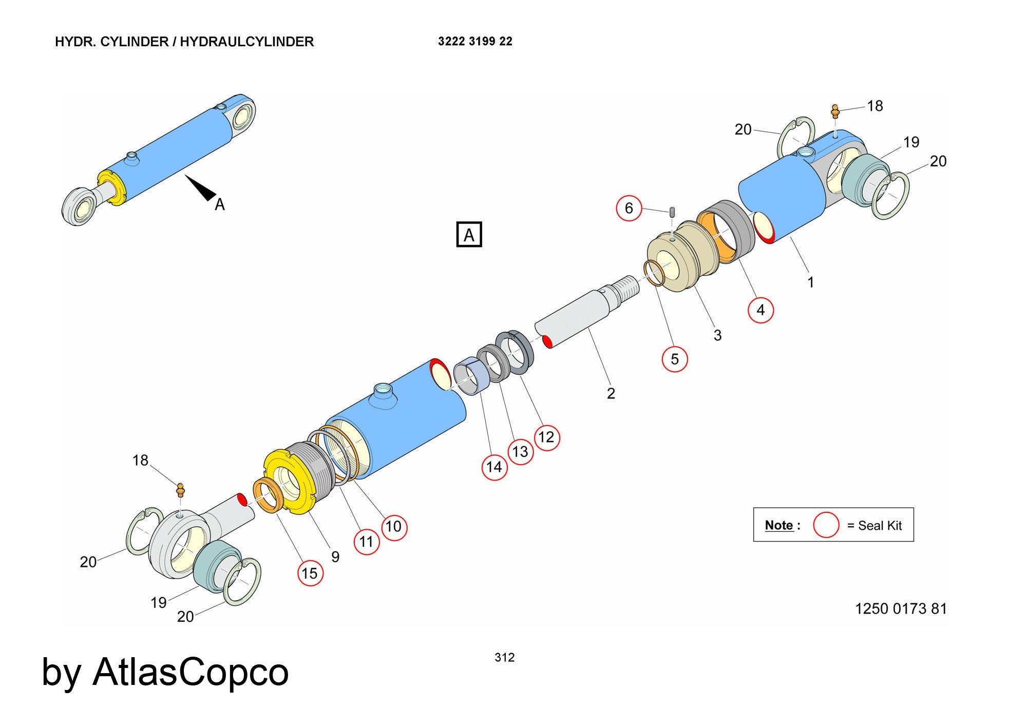 Atlas Copco Epiroc  HYDRAULIC CYLINDER 3222319922/3222 3199 22