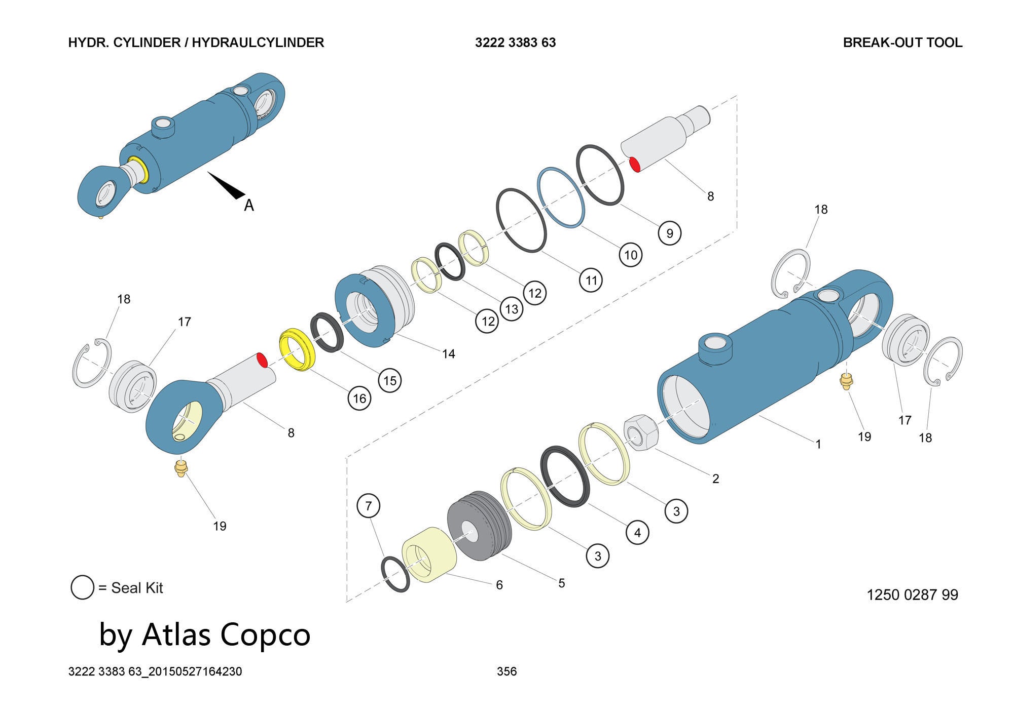 Atlas Copco Epiroc HYDRAULIC CYLINDER 3222338363/3222 3383 63