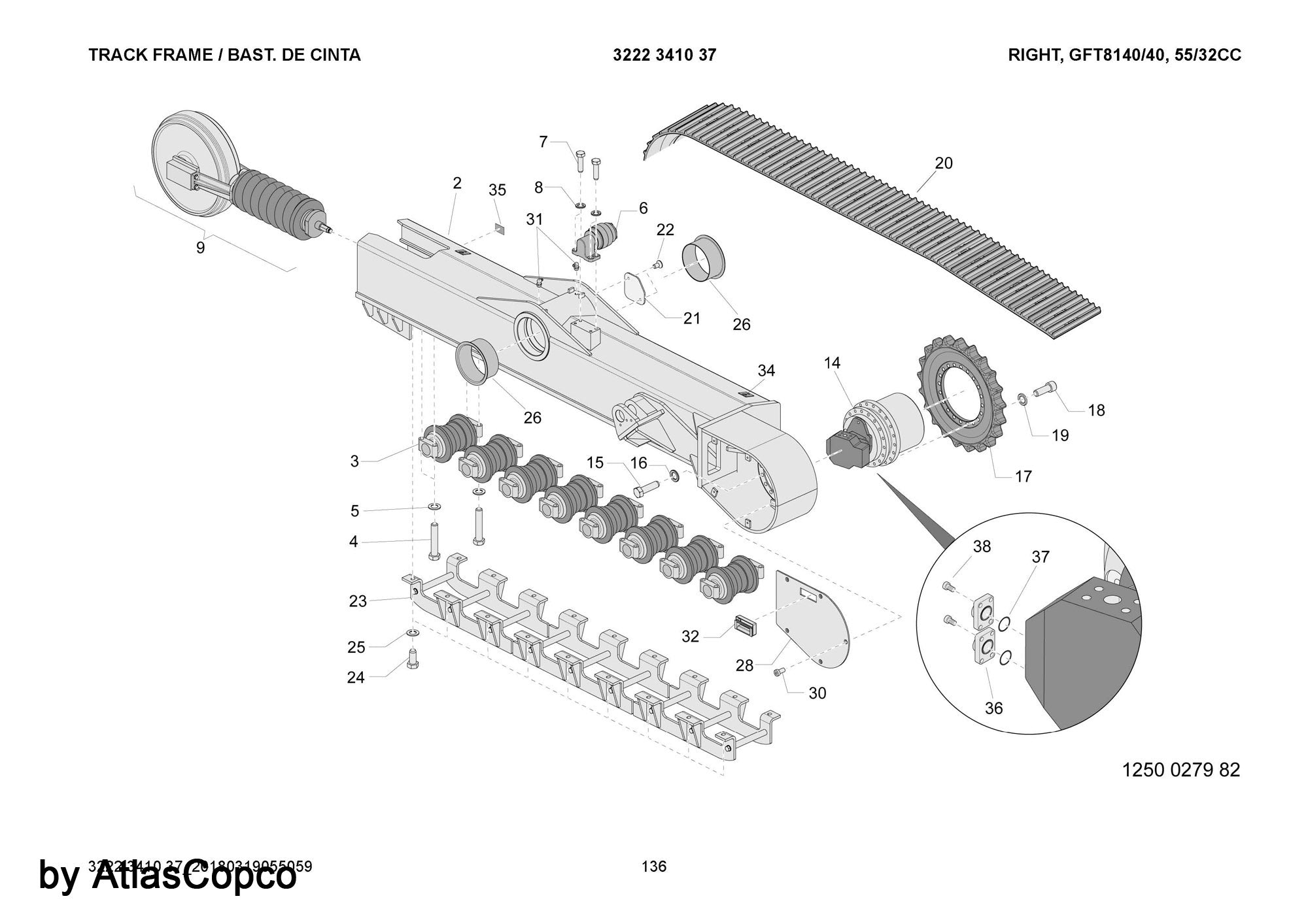 Atlas Copco Epiroc TRACK ROLLER 3222349002 / 3222 3490 02