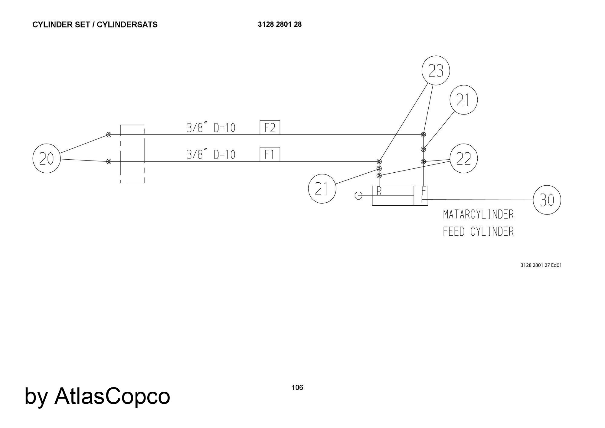 Atlas Copco Epiroc HYDRAULIC CYLINDER 3128280128 / 3128 2801 28