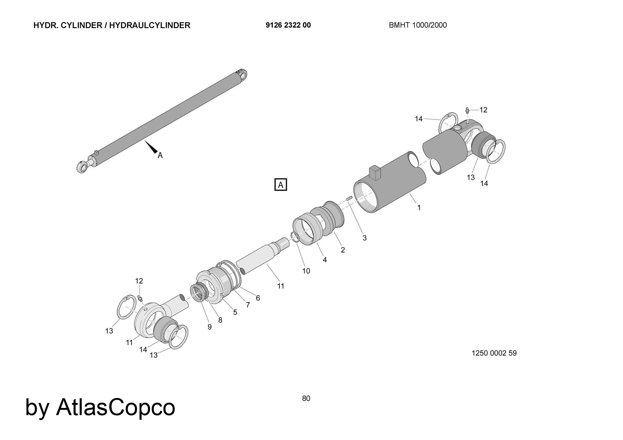 Atlas Copco Epiroc HYDRAULIC CYLINDER 9126232200 / 9126 2322 00